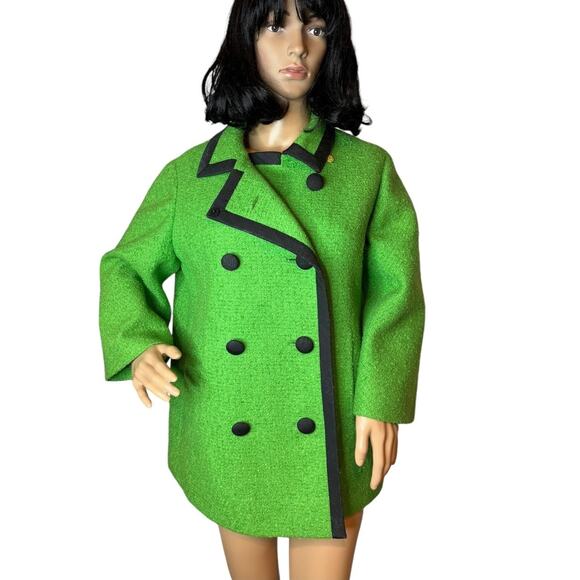 1960s Joseph Heim Agnes Whitmore Green Boucle Mod Wool Coat black trim Medium - Picture 3 of 16